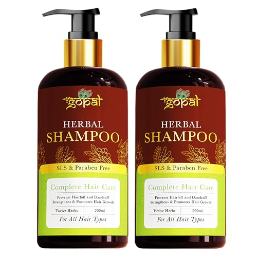 Image of RamGopal Ayurveda Amla Reetha Shikakai Herbal Shampoo - Anti-Dandruff & Hair Fall Control, Hair Growth & Strengthening | No Sulfate (SLES) and Paraben Free Shampoo | For All Hair Types | For Men & Women | Safe for Colored Hair (200ml (Pack of 2))
