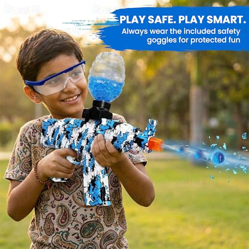 Image of Kidology Electric Gel Ball Blaster Toy Gun| High-Speed Water Gel Shooter with Rechargeable Battery & Protective Goggles | 80 Ft Range Outdoor Target Shooting Game for Adults (14+ Year) - Blue