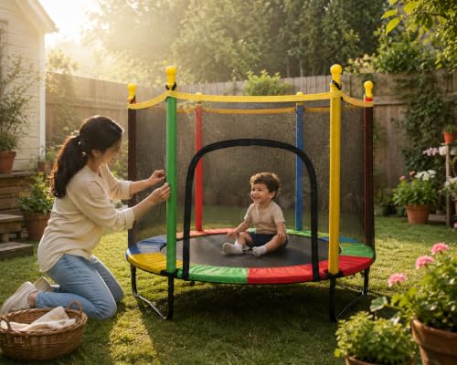 Image of Step Over 55 inch Trampoline with Safety Net for Kids & Adults || Indoor & Outdoor || 120 kgs Powerful Loading Capacity || Anti Rust Stainless Steel Frame & Legs ||Best Gift for Kids||2026 Edition