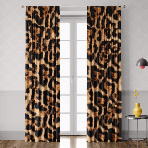 IFFVGX Cheetah Print Curtains 52WX84H Rod Pocket Leopard Not Blakout Curtains for Bedroom Living Room Wild Animals Print Drapes 2 Panels
