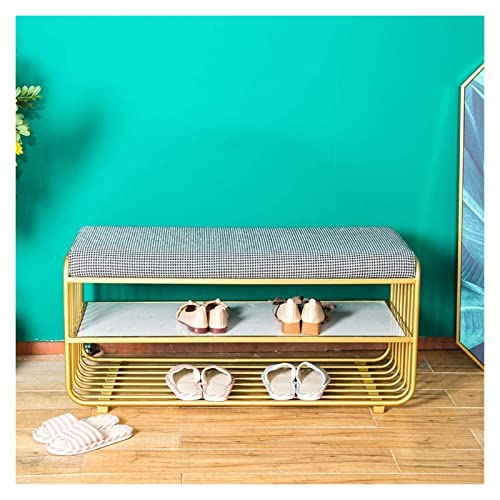 Banc de rangement pour chaussures doré 80 cm avec coussin - 6
