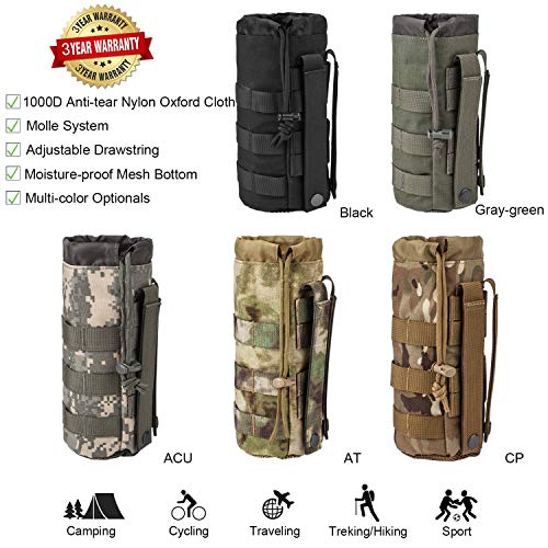 Outdoor Gear Mesh Flask Bag Drawstring Water Bottle Pouch Molle Water Bottle Attachment Acu Cp Camouflage Tactical Hiking Camping (Acu) #TOP5