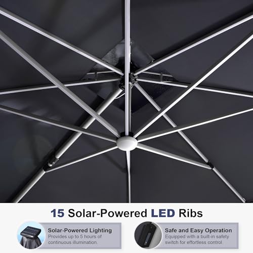 image for PURPLE LEAF 10 Feet Double Top Deluxe Solar Powered LED Square Patio U