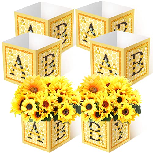 Image of Bucherry 6 Pcs Baby Shower Centerpieces with Letters, 7 inch Baby Blocks Flower Boxes for Table Decorations, Gender Reveal Party Supplies & Photo Props(Yellow,Honey)