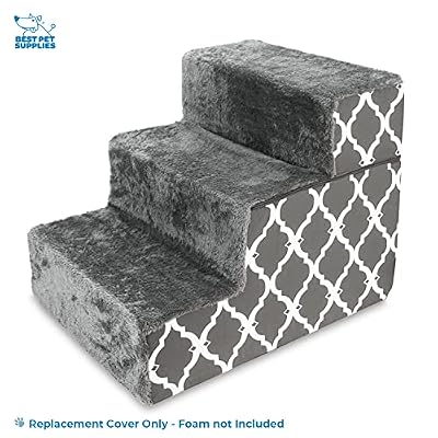 Best Pet Supplies Non-Slip Foam Dog Stair & Pet Ramp, Balanced Indoor Step Support - Foldable Stair Cover, Gray Lattice, 3-Step
