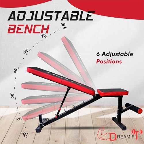 Image of DREAM FIT Heavy Duty Gym Bench with 7 adjustable positions || Premium Steel Multipurpose Fitness Bench for home workouts || Incline /Flat /Decline Utility Bench || 350kg weight hold