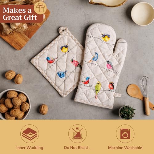 Maison d' Hermine Pot Holders 100% Cotton Heat Resistant Potholders 8" x 8" Hot Pads with Loop BBQ Cooking Baking Gifts for Mothers Day Handling Hot Pans Spring/Summer(Pack of 2, Birdies on Wire) #4