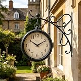 TOHOOYO Double Face Clock Iron London Clock Antique Double- Sided Clock Wrought Numbered Wall Decor Hanging Double Sided Clock Room Wall Decoration Wall Clock Round,11 Inch/Black