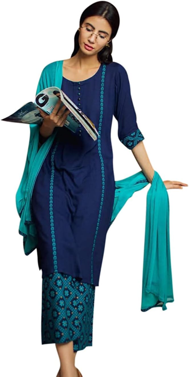 GoSriKi Cotton Blend Women Kurta, Palazzo & Dupatta