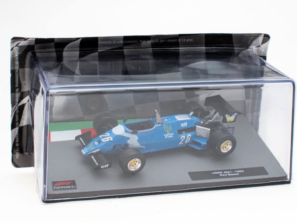 Miniature Formule 1 Ligier JS21 1983 - Échelle 1/43 - Modèle Métal Sur Socle - Raul Boesel - FD147 - Collection OPO 10