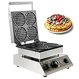 HYQNG Gaufre Circulaire électrique Machine à Biscuits, 4pcs Commercial antiadhésif Gaufre Biscuits Machine de Cuisson avec contrôle de la température et du Temps, Acier Inoxydable Belgique Gaufre
