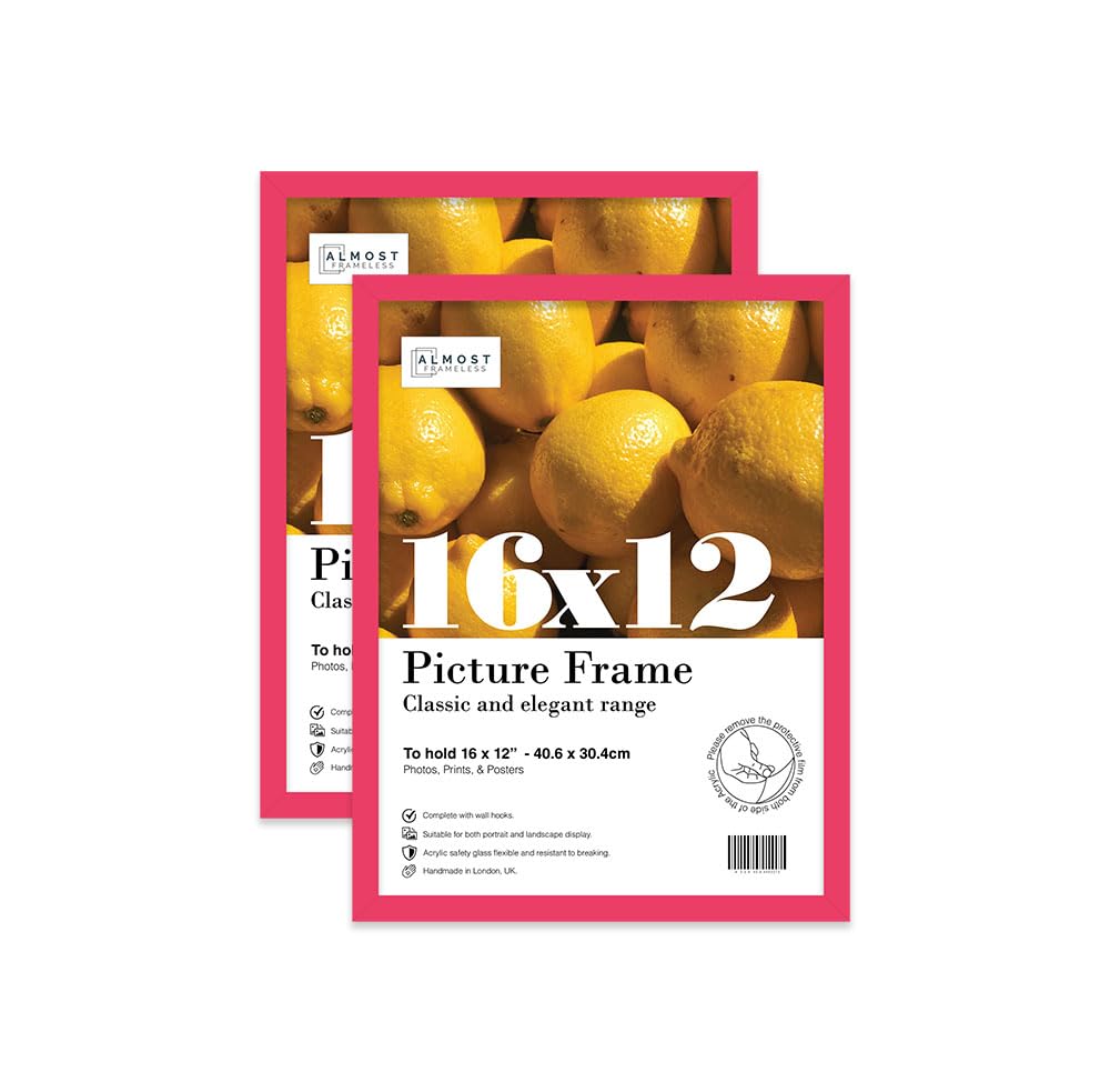 Almost Frameless 16x12 Bright Pink Picture Frame Set of 2, Display 16x12 Picture Gallery Wall, Poster, Photo, Artwork, or Print, Yellow