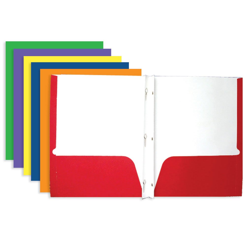 BAZIC Asst. Color 2-Pockets Portfolios w/ 3-Prong Fastener (Case of 100)