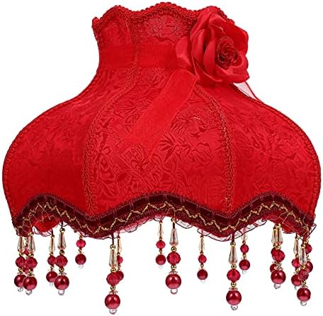 PACKOVE Vintage Lamp Shades Cloth Lamp Shade Covers Victorian Lamp Shades Fringe Lamp Bead Lace Lampshade for Table Lamp (Red)