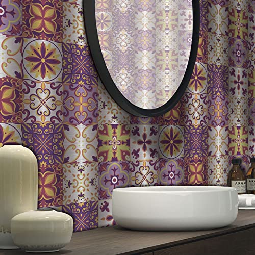 Credence Adhesive Pour Cuisine Style Baroque Violet Stickers Cuisine Auto-Adhésif PVC Stickers Muraux Cuisine Étanche Stickers Carrelage Cuisine Adhesive Sticker Salle de Bain10 Pièces(10X10cm)