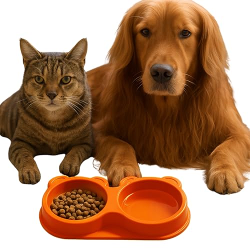 Petbabas Dog Bowl 2 in 1 | Teddy Bear Shaped Cute Feeding Bowl | Dog Cat Feeder for Food and Water | Durable Easy to Clean Dish Non Toxic for Small and Medium Pets (Orange)