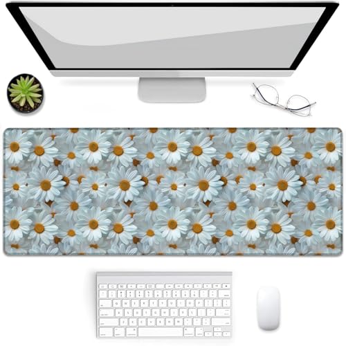 Tapis de souris de jeu grand format marguerites blanches tapis de bureau