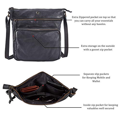 Image of Crossbody Bags for Women Genuine Leather Purse Handmade Vintage Shoulder Bag Crossover Pocketbook Adjustable Strap | Handmade