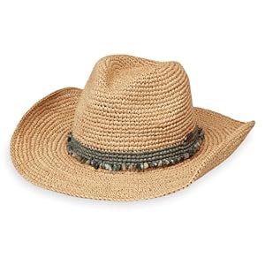 Wallaroo Hat Company Women’s Tahiti Cowboy – Raffia Straw Sun Hat, Wide Brim, Western Style, Adjustable, Natural Fiber