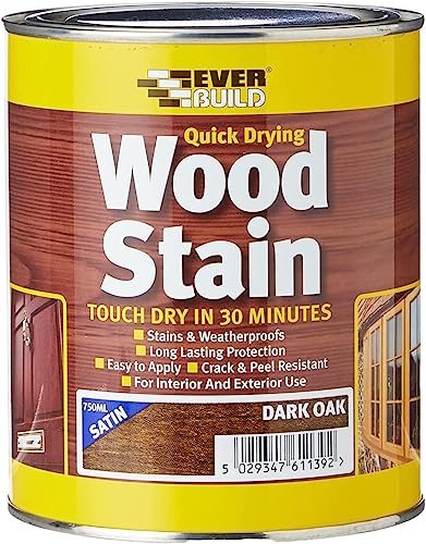 Everbuild Satin Wood Stain – Indoor And Outdoor Use – Weatherproof – UV-Resistant – Quick Drying – Solvent Free – Dark Oak – 750ml