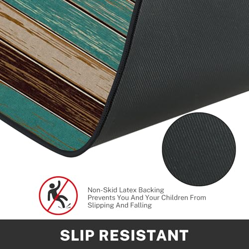 Tayney Rustic Kitchen Rugs And Mats Non Skid Washable Set Of 2, Teal Country Wood Board Kitchen Mats For Floor thumb #4