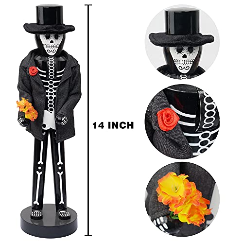 FUNPENY 2 Pack 14 Inch Halloween Chriatmas Nutcrackers Figures Decorations, Wooden Skeleton Couple Nutcracker Figures Clearance for Indoor Tabletop Desktop Fireplace Home Farmhouse Decor - Thumbnail 5