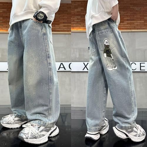 Boys Baggy Jeans for Kids Teens,Loose Fit Elastic Waist Cargo Pants,Y2K Denim with Pockets,Straight Wide Leg Jeans2