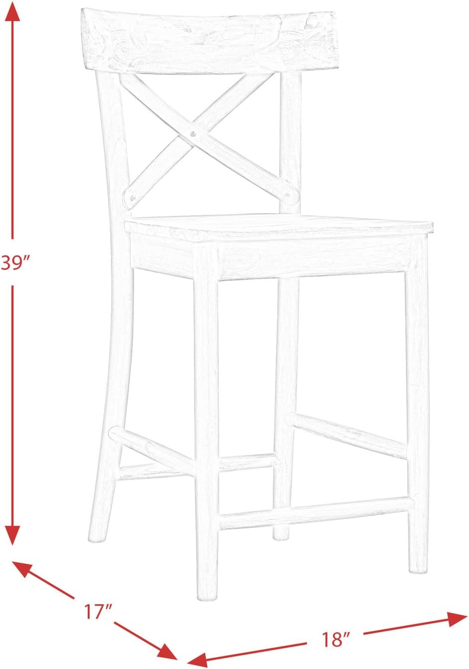 HomeStock Earthy Elegance 24" Counter Height Stool with X-Back Design and Solid Wooden Seat, Rustic Design Counter Height Stool, Natural Finish, 17" D x 18" W x 39" H