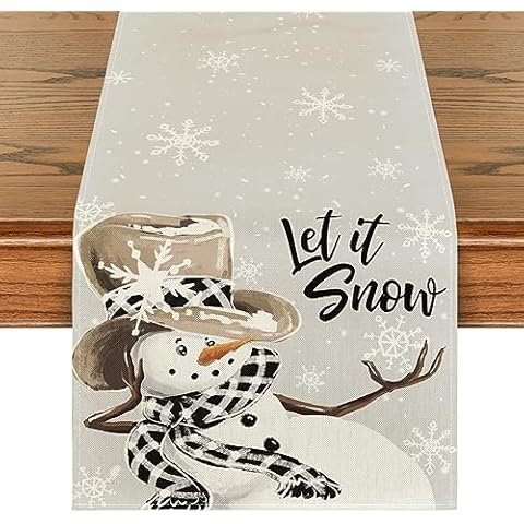 Artoid Mode Grey Snowman Christmas Table Runner Cover
