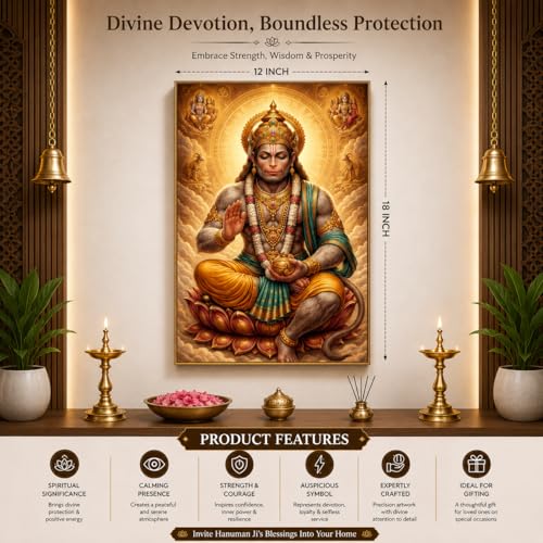 Image of Rangoli Lord Hanuman Ji Self Adhesive Poster 12x18 Inch | Hindu God Bajrangbali Wall Sticker Poster for Home Temple Pooja Room Living Room Meditation Decor | Spiritual Devotional Waterproof Wall Art