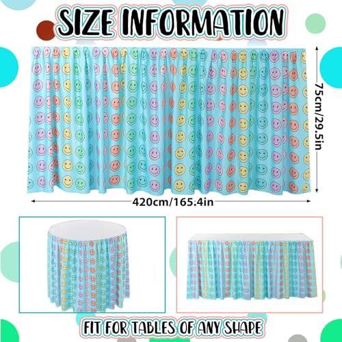 Image of Oudain 14 ft Smiling Face Table Skirt Cloths for Teacher Desk Cartoon Wrinkle Smiling Face Table Cover Skirt for Kindergarten Classroom Kidney Shaped Desk Back to School Supplies