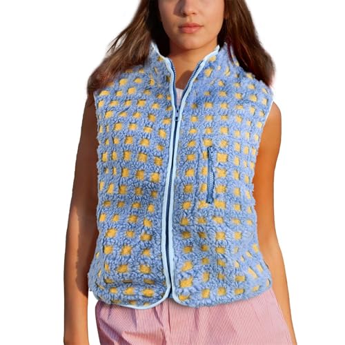 Songling Women's Checkered Sherpa Vest Fleece Winter Sleeveless