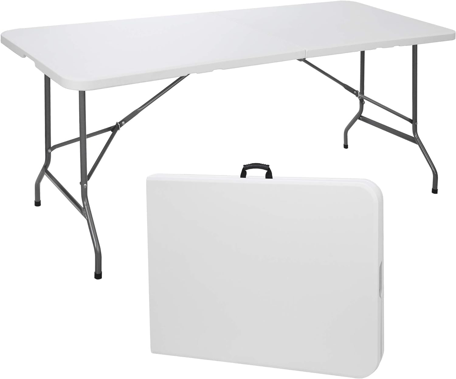SIMPLI-MAGIC 6ft Plastic Folding Table, Indoor Outdoor Heavy Duty Portable w/Handle, Lock for Picnic, Party, Camping - White 6 Feet White