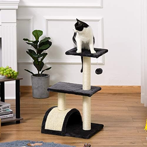 PawHut Cat Tree Tower for Indoor Cats 72cm Climbing Activity Centre Kitten with Sisal Scratching Post Pad Arc Perch Hanging Ball Toy Grey