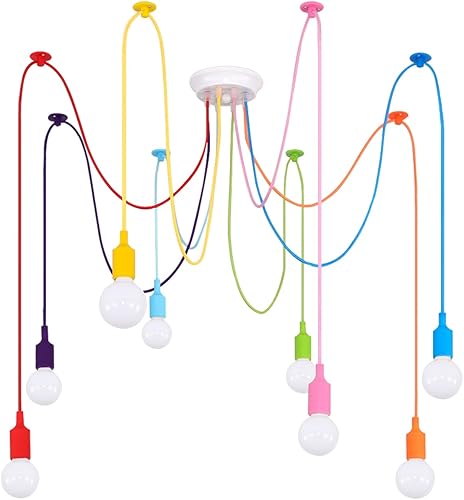 Miniatura 8 de Ymlii Candelabro colorido para niños, lámpara de araña de techo, lámpara colgante ajustable para niños y niñas, dormitorio, sala de juegos, aula,