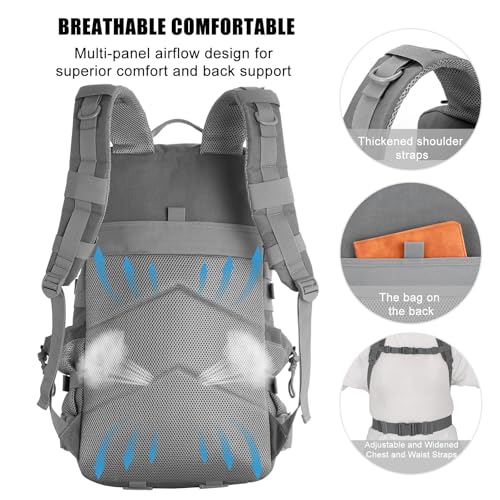 Image of Military Tactical Backpack 50L Large Day Backpack for Men Molle Army 3 Days Assault Pack Bug Out Bag Water Resistant and Heavy Duty Hiking Treeking Rucksack - Grey