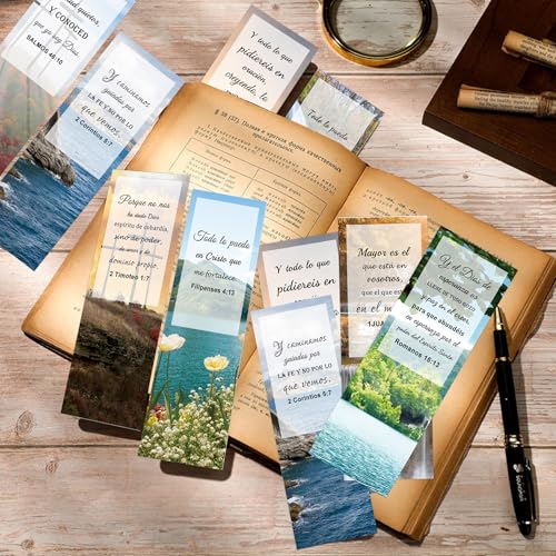 Spanish Christian Verses Bookmarks Books of The Bible Christian Bookmark 2.25x6.65 Inch Landscape Book Marks 40 Pack