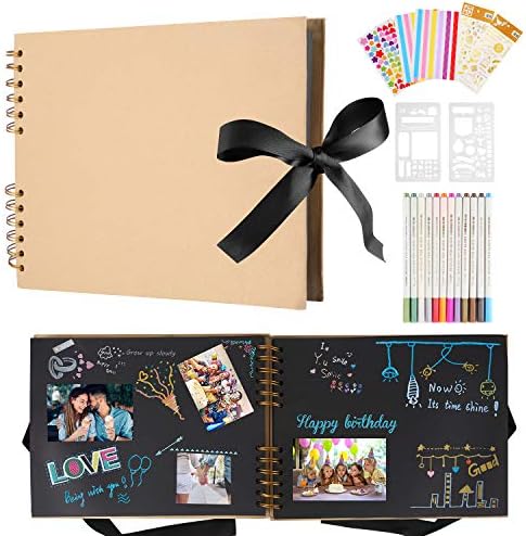 Scrapbook Photo Album 80 Black Pages Memories Photo Albums Customizable, 11.3 X 8.4 Inch Scrapbooks DIY Photo Album for Baby Child, with 12 Metallic Marker Pens, for Family, Wedding Memory Book