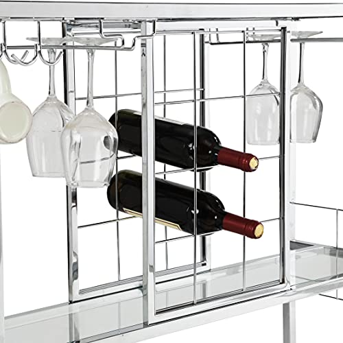 Glass Wine Rack Table With Glass Holders&Wine Racks, Wine Bar Cabinet With Storage, 3-Tier Liquor Bar For Home Kitchen Dining Room With Tempered Glass Shelves&Chrome-Finished Legs #TOP3