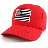 USA American Flag Embroidered 6 Panel Adjustable Operator Cap - Thin Red Line