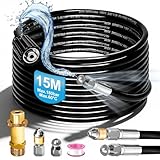 Manguera de Limpieza de Tuberías 15 m, 180 bares, Boquilla Giratoria + Adaptador M22 – Compatible con Kärcher K2–K7 y Universales