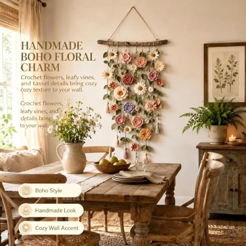 Decoración de pared de crochet para salones de estilo boho ligero 4