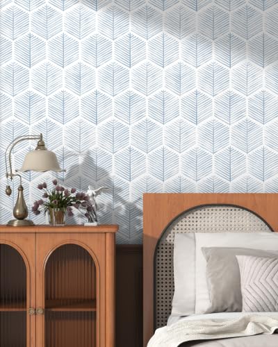 Image of OSECAGE Geometric Peel and Stick Wallpaper Blue Contact Paper 17.3''x78.8''