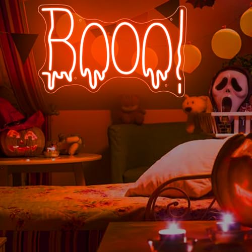 Image of Halloween Neon Sign Battery Operated BOO Light Up Sign for Halloween Party Decor Neon Halloween Sign Halloween Ghost Spooky Boo Neon Sign for Halloween Decoration