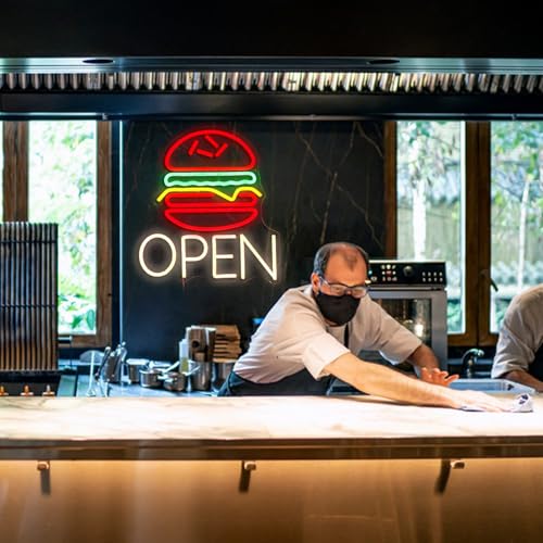 Image of Hamburg Open Neon Sign Led Business Open Sign Burger Neon Wall Decor Light Up Sign Fast Food Bar Kitchen Restaurant Decor Food Neon Light