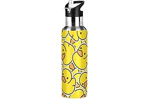 Kcldeci Cartoon Duck Water Bottle: 20 Oz Straw Lid