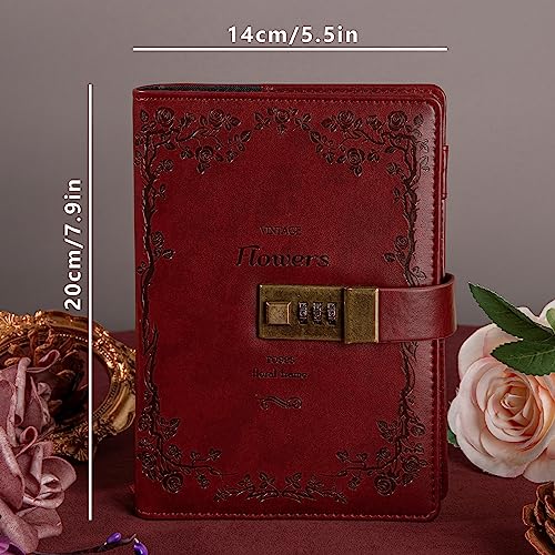 Image of TIEFOSSI B6 Diary With Lock, Travel Journal With Lock, Vintage Leather, Office Supplies, Notebook As Gift For Girl, Boy, Friend, 7.87 X 5.51 In (Wine), 240 Pages