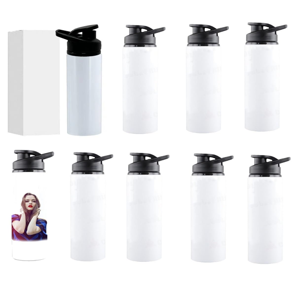 Limitronix Confezione da 10 borracce da 750 ml, in alluminio, per sport all'aria aperta, con coperchio portatile, stampa a trasferimento di calore fai da te, bottiglie d'acqua dritte portatili per