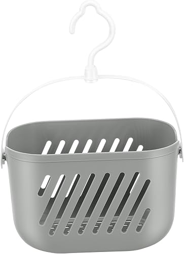 Angoily Organizador de ducha colgante de plástico, cesta de almacenamiento portátil con gancho para el hogar, color gris