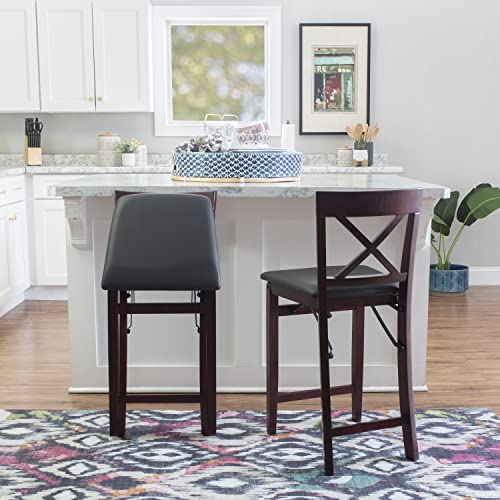 Tabouret pliant marron bois X Back Linon Triena assis d'appoint